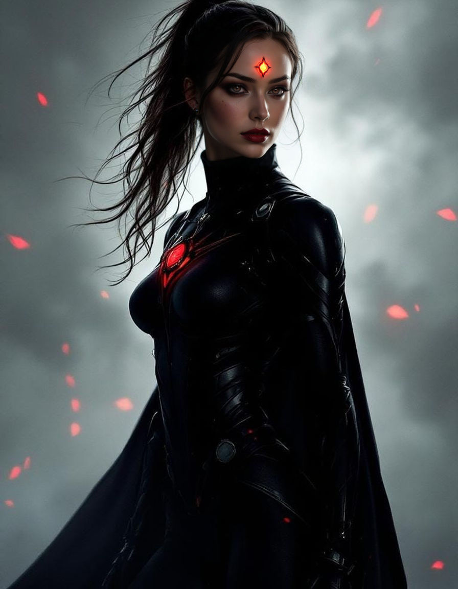 Raven Superheroine Cosplay with Red Soulstone Amulet