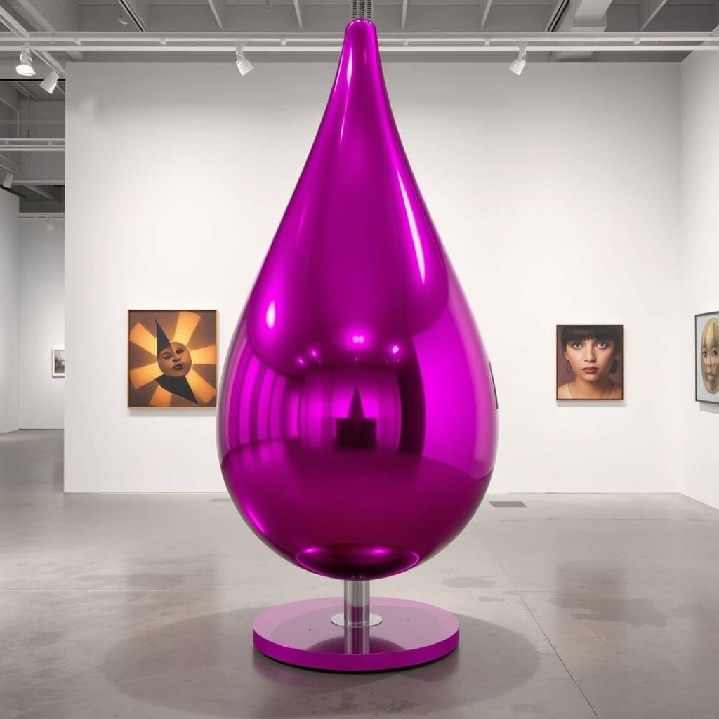 Magenta Teardrop Sculpture in Art Gallery