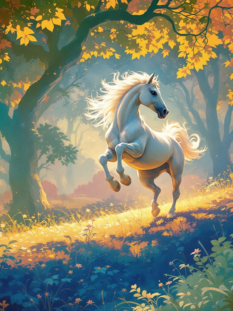 Ethereal Horse Gallops in Luminous Victorian Dreamscape