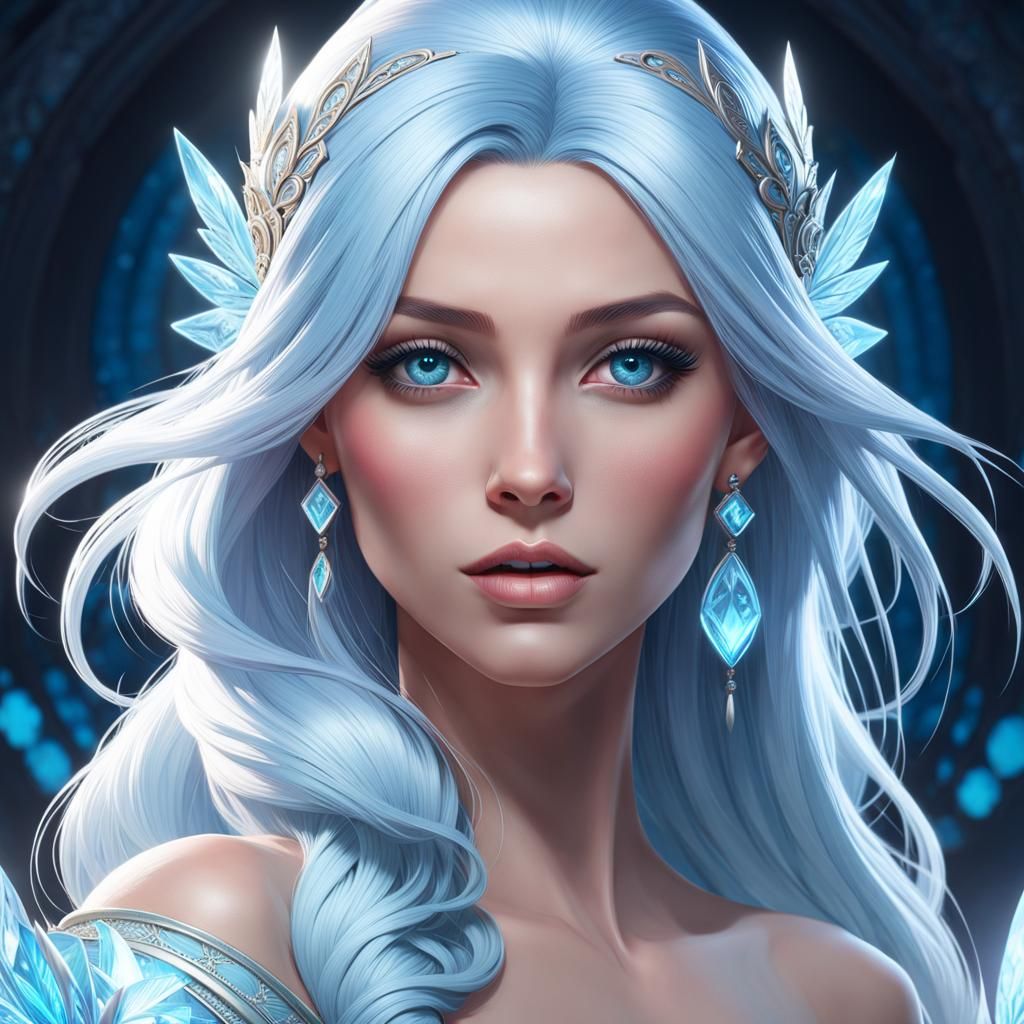 Young Ice Princess Portrait in Hyperdetailed Style