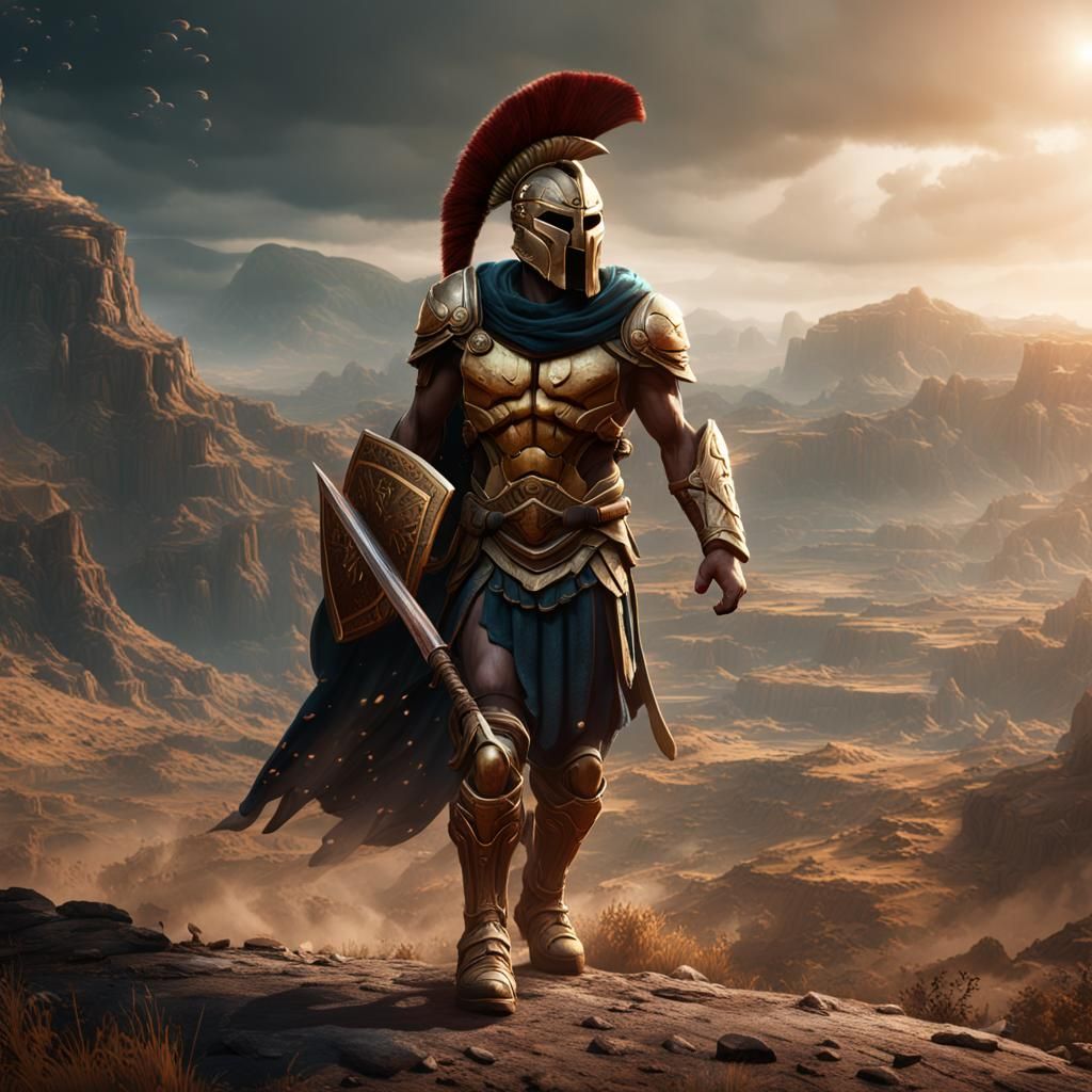 Detailed Matte Painting of a Spartan Warrior