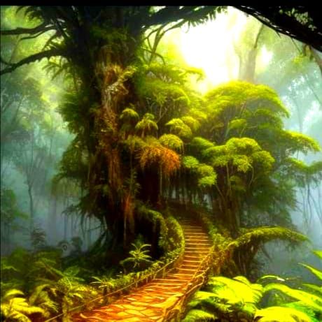 Vibrant, High-Realism Oil Painting of a Dark Rainforest