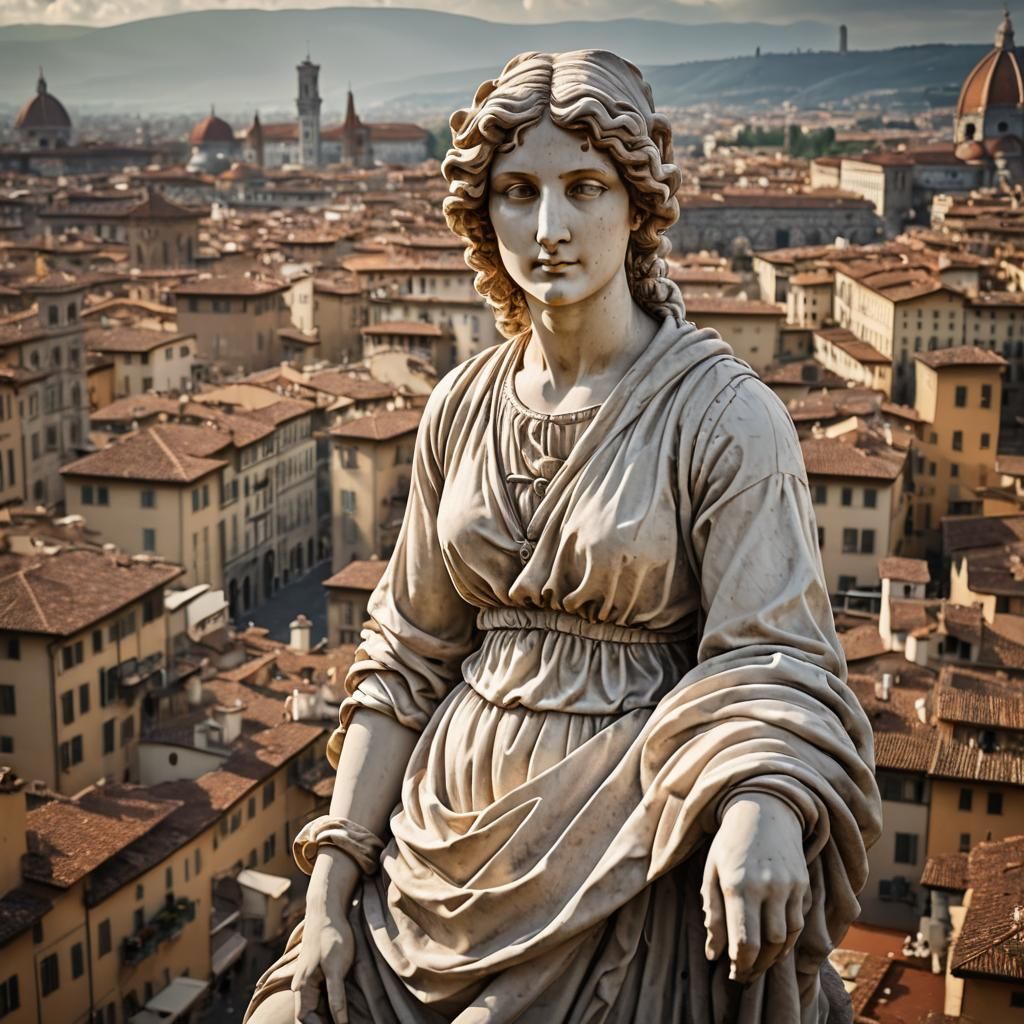 Serene Marble Woman in Florence: Photorealistic Portrait