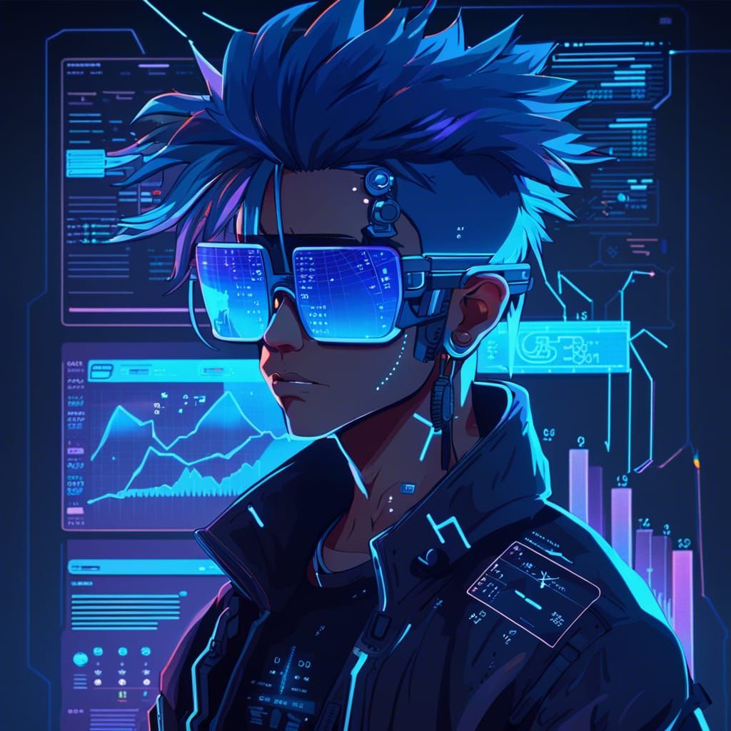 Anime Character with Cyberpunk Augmented Reality Glasses