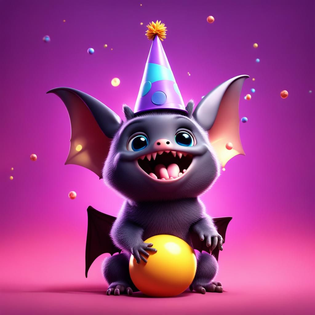 Cute Baby Bat Celebrates in 3D Style