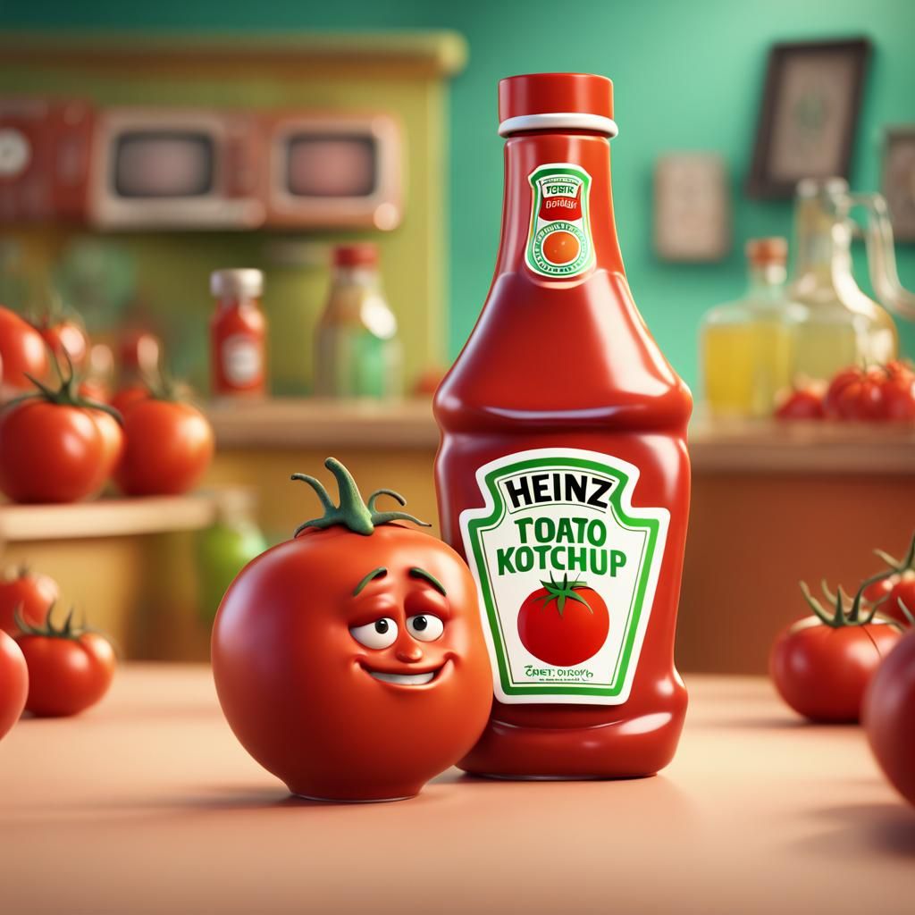 A bottle of Heinz tomato ketchup in a TV ad.