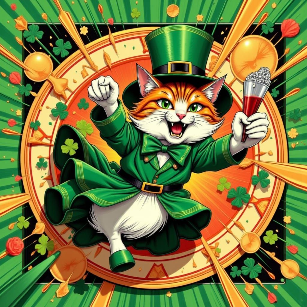 Vibrant Leprechaun Cat in Triadic Colors