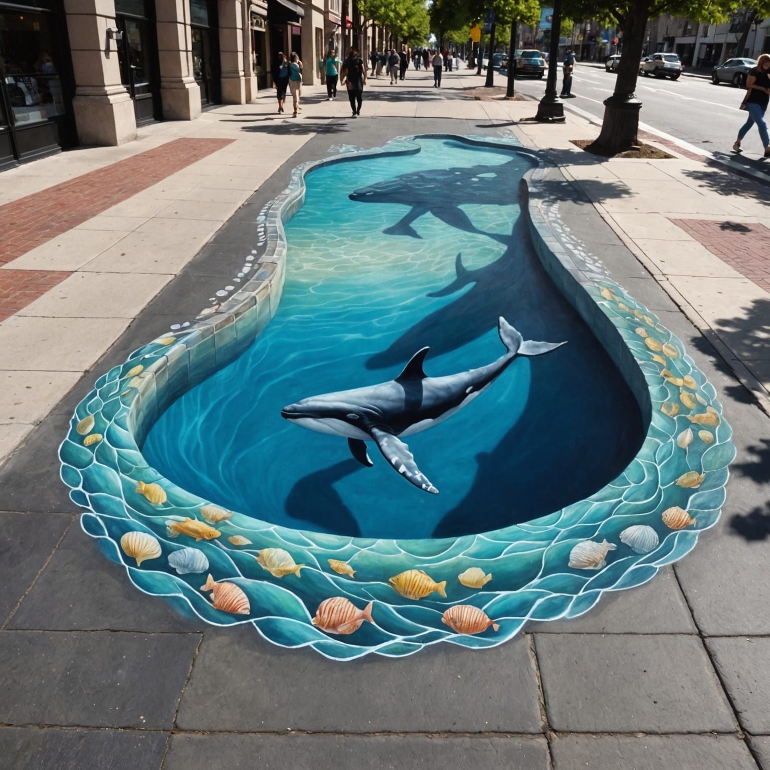Ocean Whale Trompe L'oeil Chalk Art Illusion