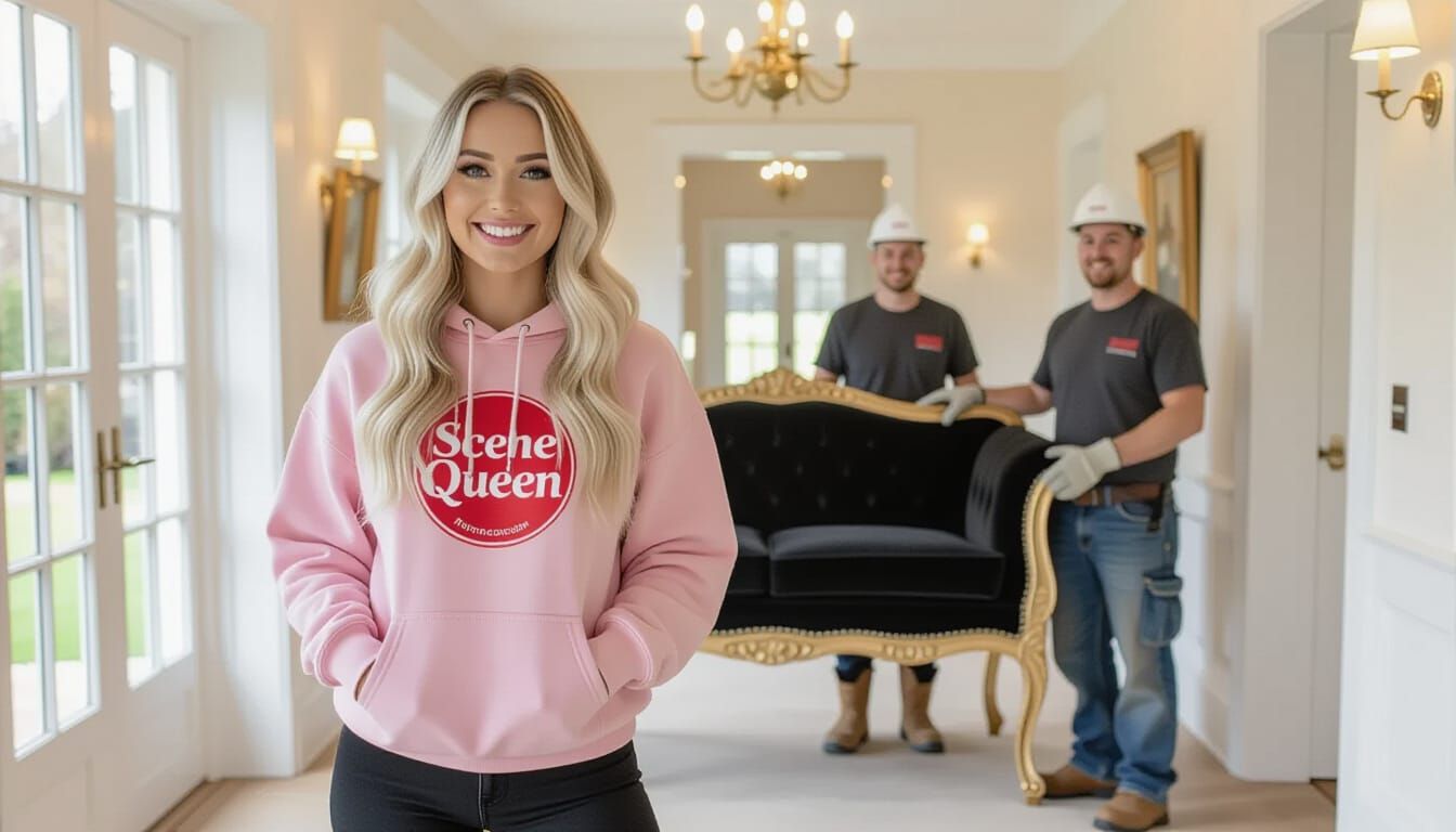 Woman Overseeing Sofa Delivery in Country Mansion
