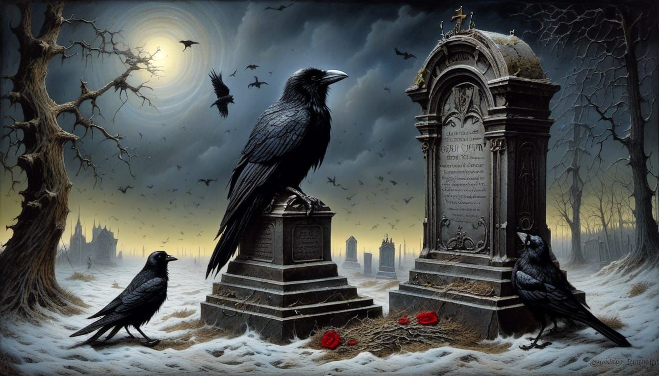 Fantasy Horror Trompe L'oeil Painting With Crow
