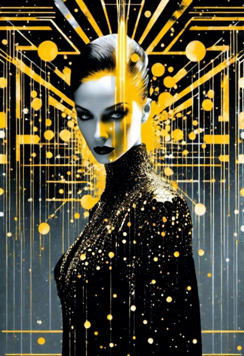 Art Deco Matrix Illustration in Black, White and Gold