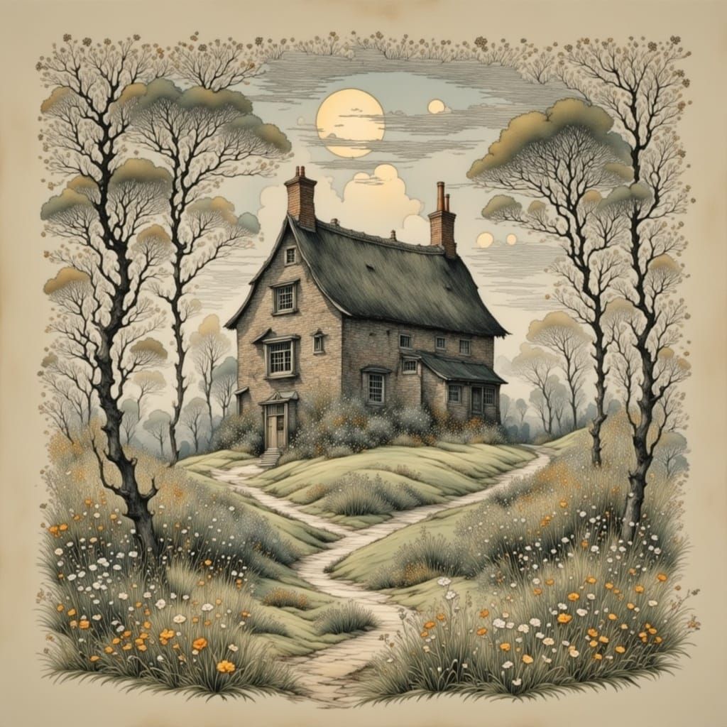 Home in a Quaint Landscape Scene