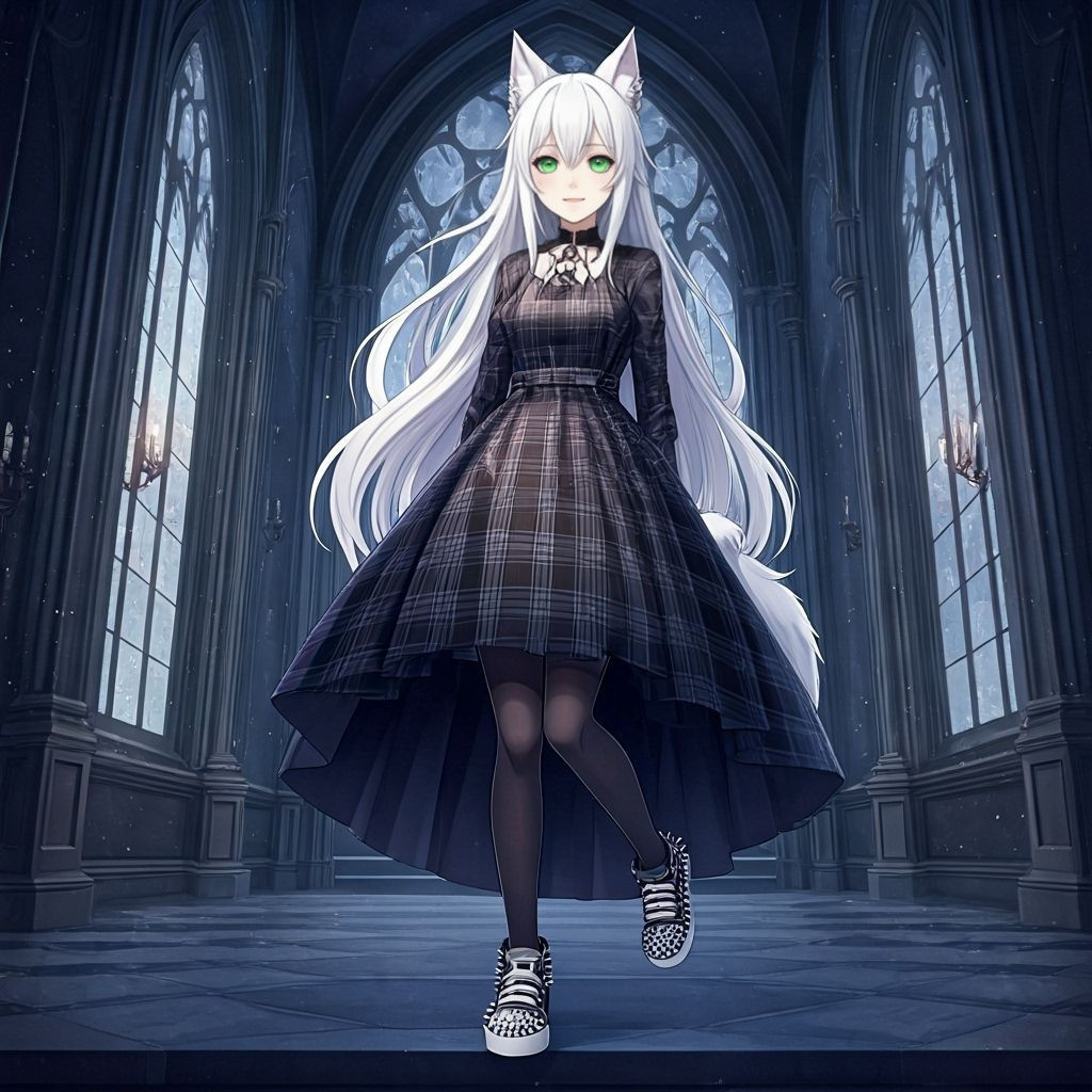 Gothic Wolf Woman in Castle, Sinister Watercolor Style