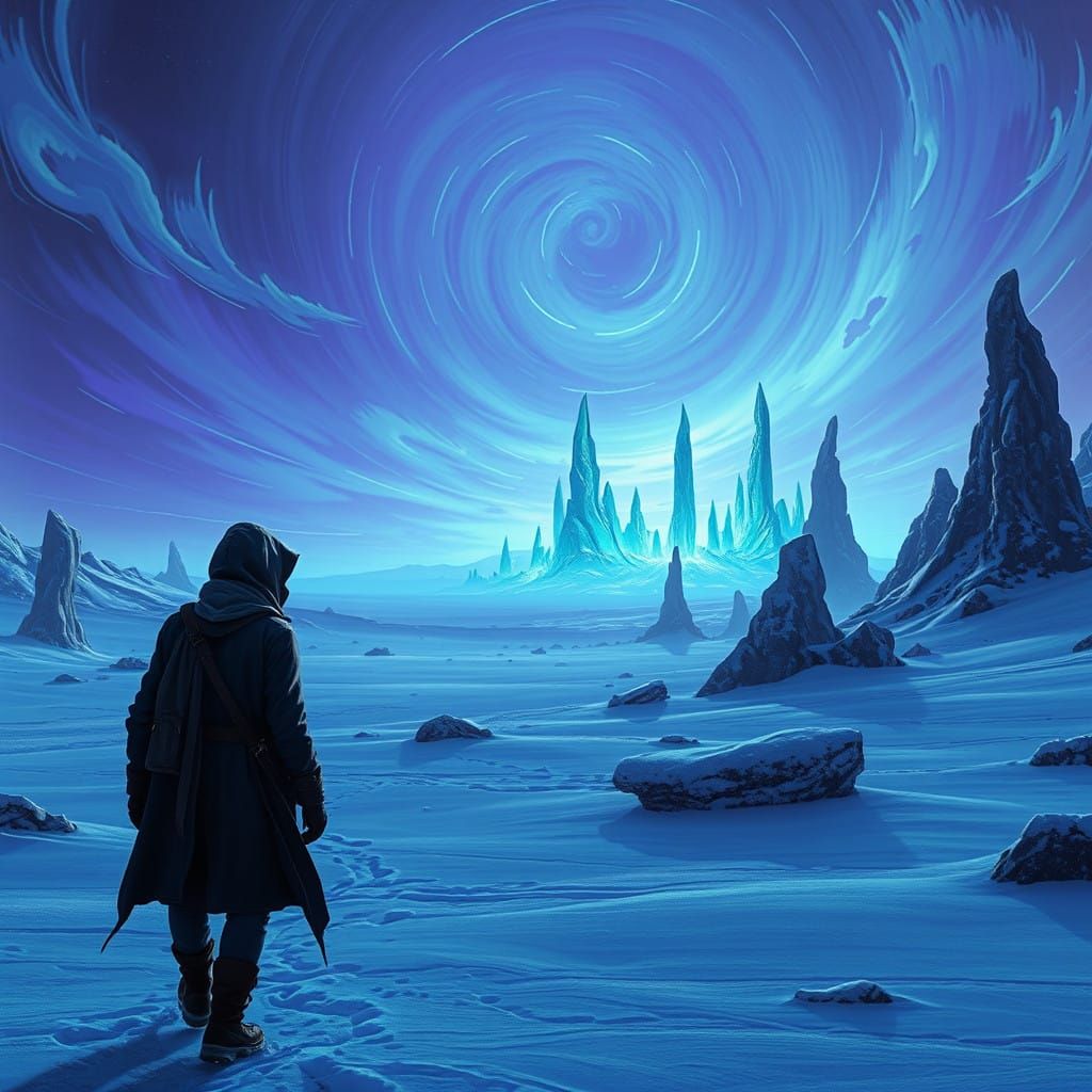 Electric Blue Apocalypse Unfolds in a Futuristic Winter Wond...