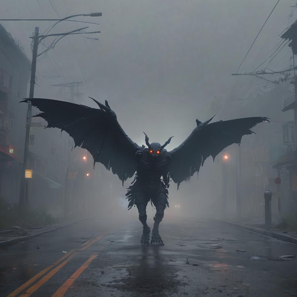 Eerie Mothman Abduction Concept Art in Len Yuen Style