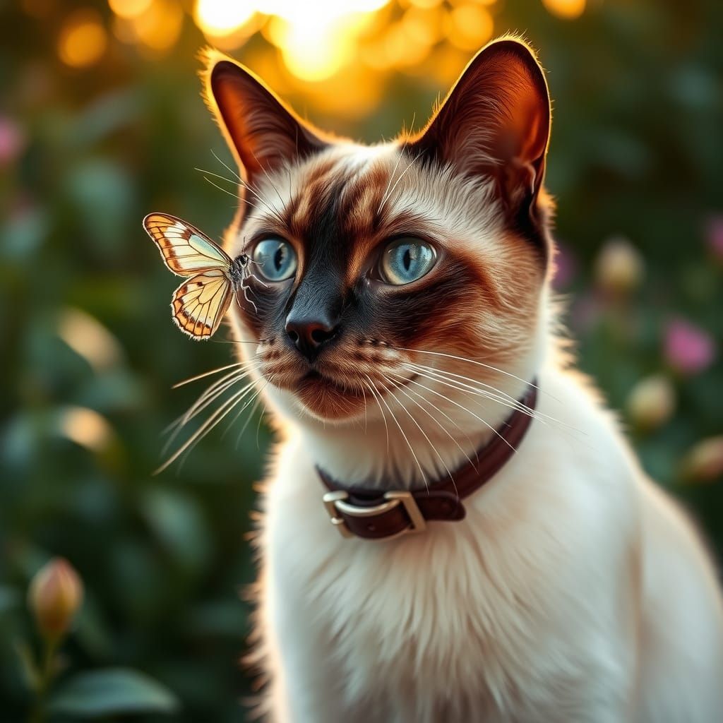 Siamese Cat with Butterfly, 19th-Century Photography Style