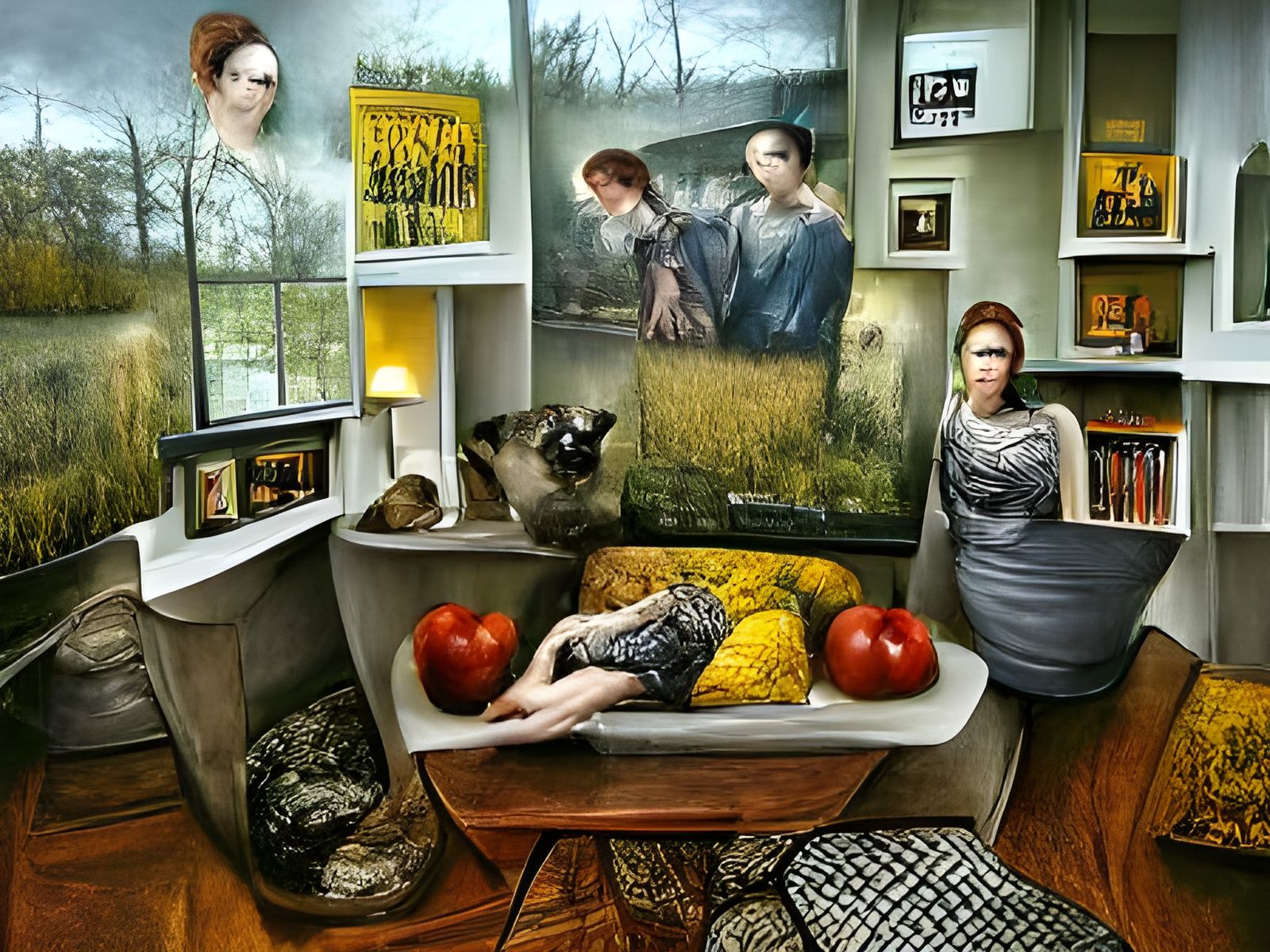 Eerie Home Interior in Folk Art Style