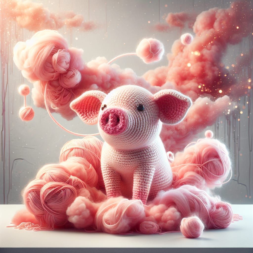 Crochet Pink Pig in Impressionist Style