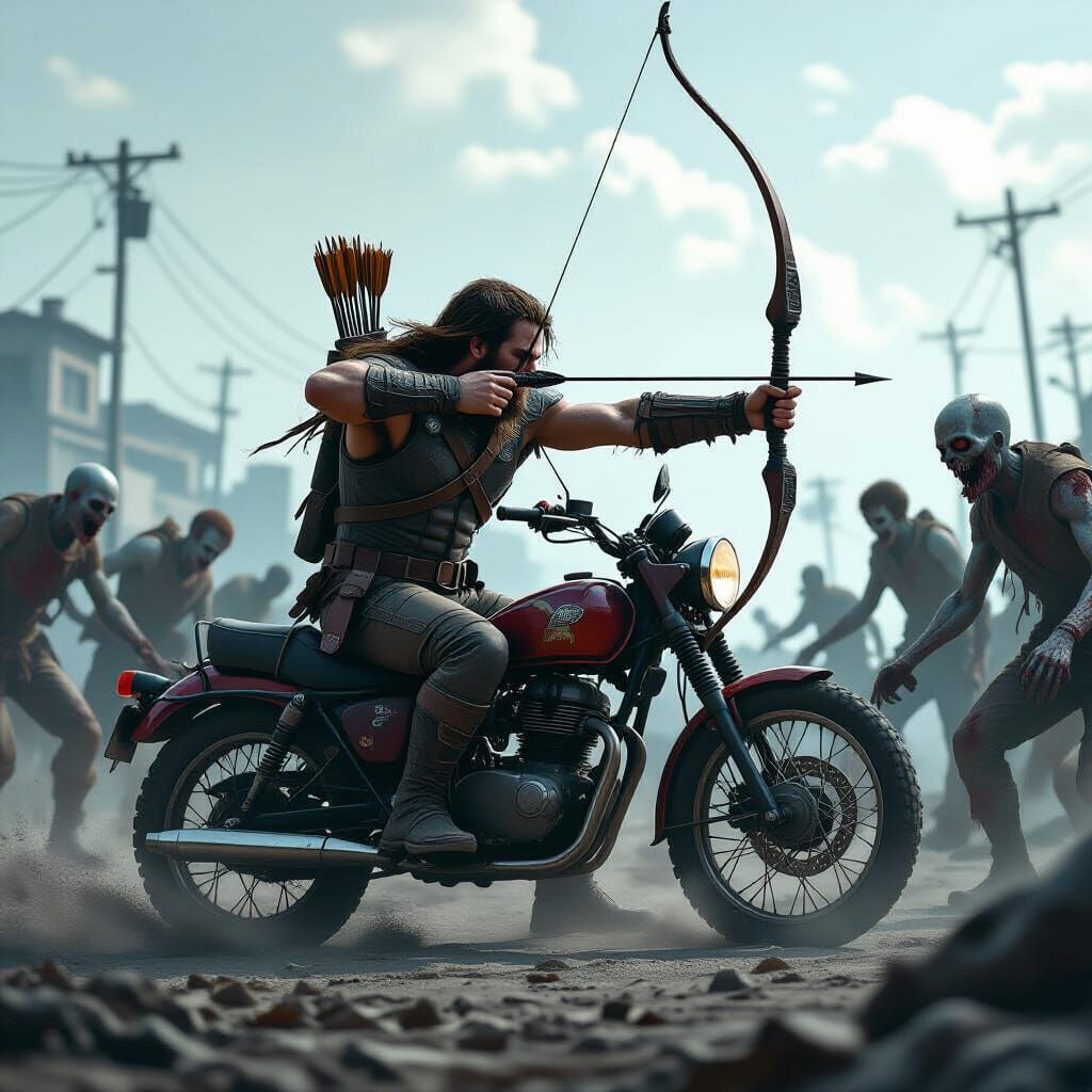 Post-Apocalyptic Warrior Fighting Zombies