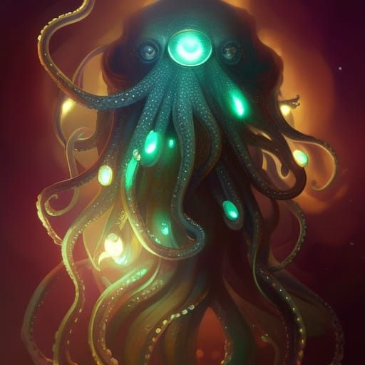 Moonlight Octopus Portrait in Hyperdetailed Style
