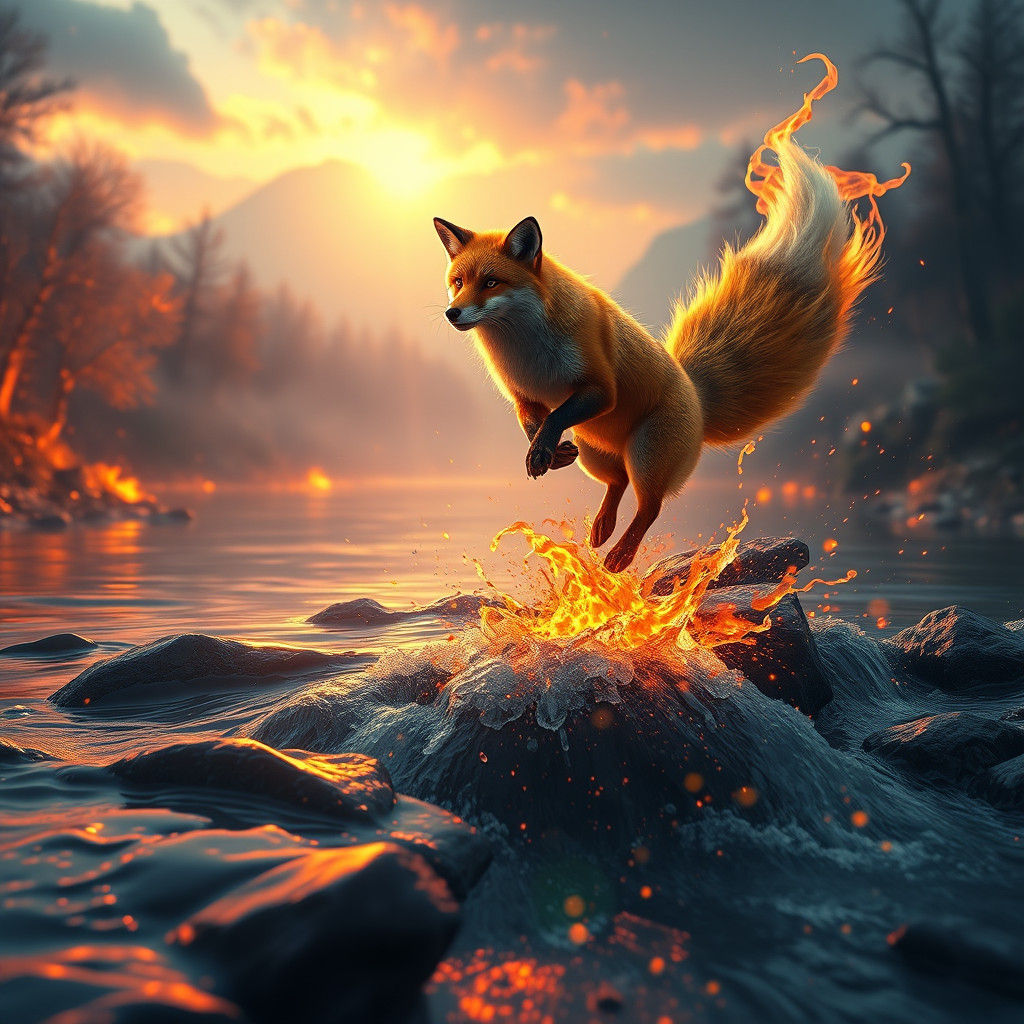 Fox Leaping from River of Fire