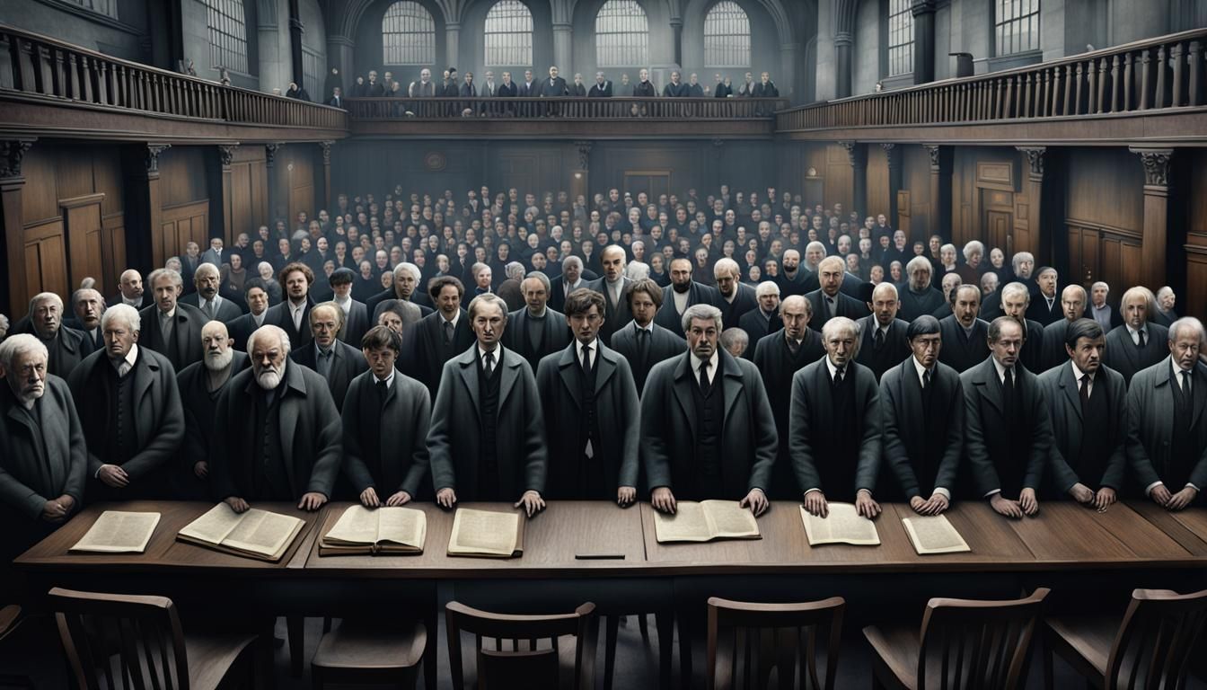 Jurors in Court: L.S. Lowry Style Digital Painting