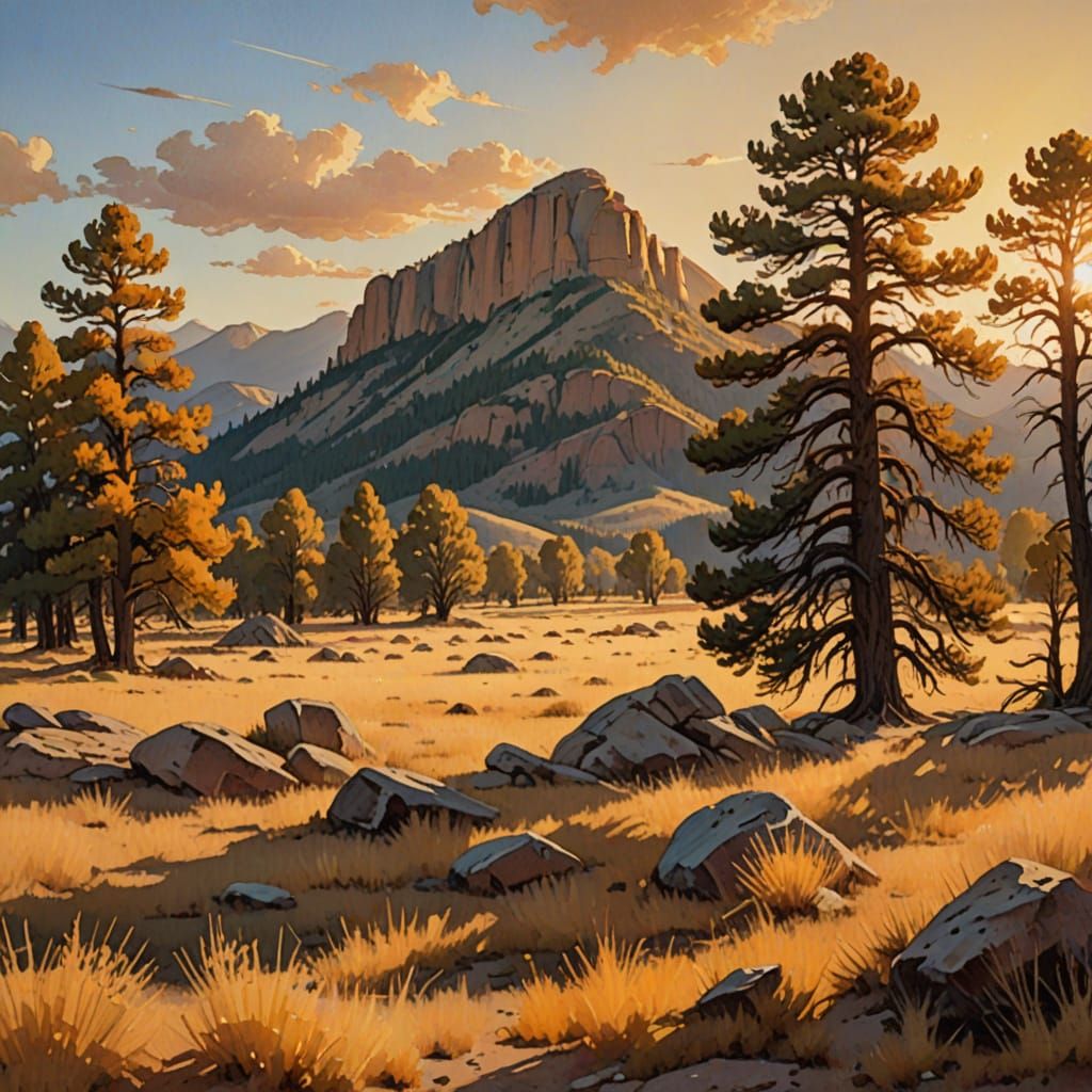 Crown Butte in Rocky Mountains: Gouache Masterpiece