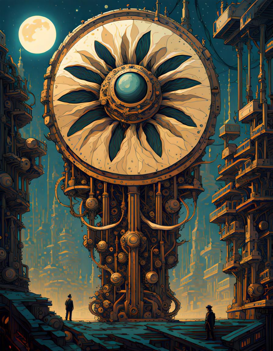 Steampunk Metal Flower with Crumbling Moon