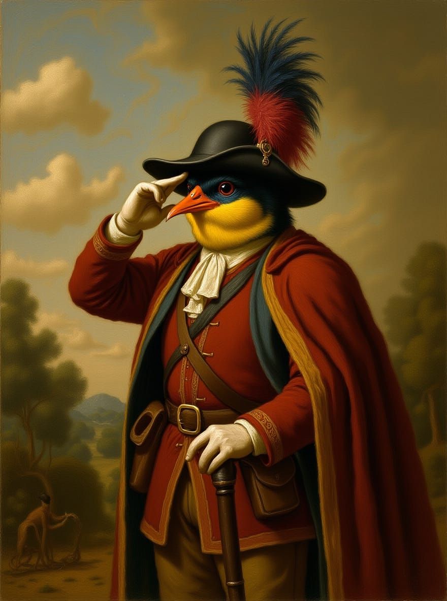 Robin as Musketeer Saluting, Rococo Art Style