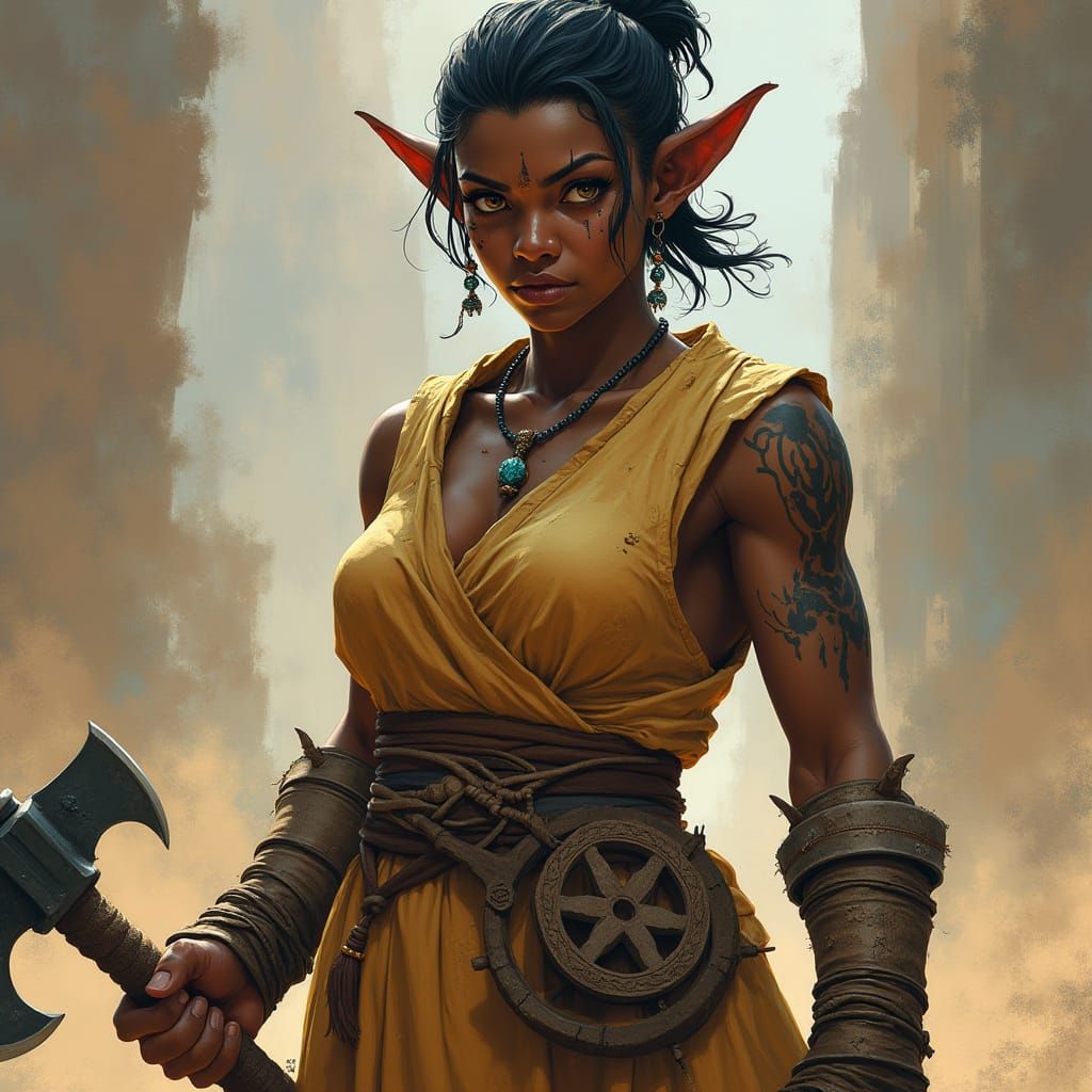 Bulky Half-Orc Monk in Earth-Toned Monk Outfit