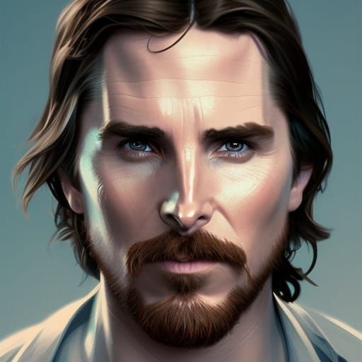 Detailed Portrait of Christian Bale in Art Nouveau Style