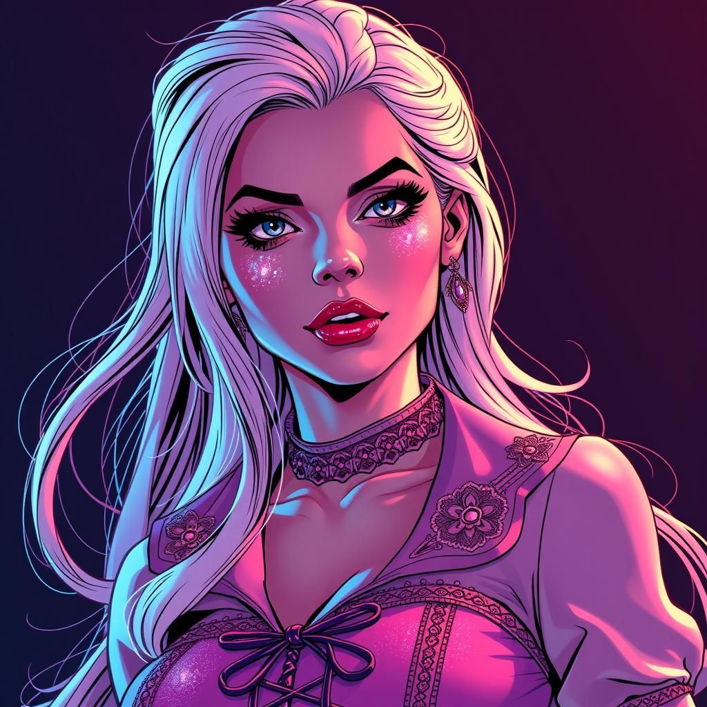 Stunning Woman with Pink Hair in Comic Book Style