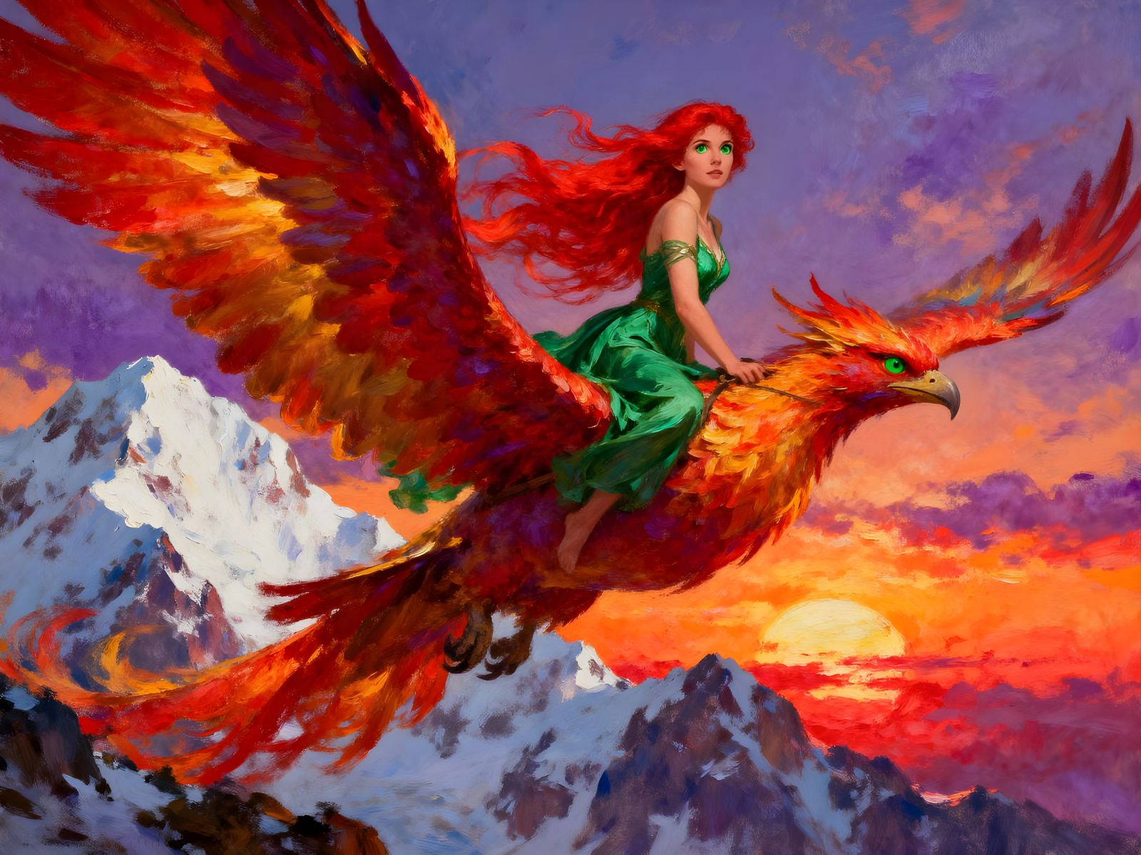 Phoenix Flight with Sun Goddess at Sunset