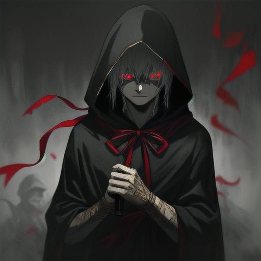 Ominous Hooded Figure with Scroll in Dark Fantasy Art