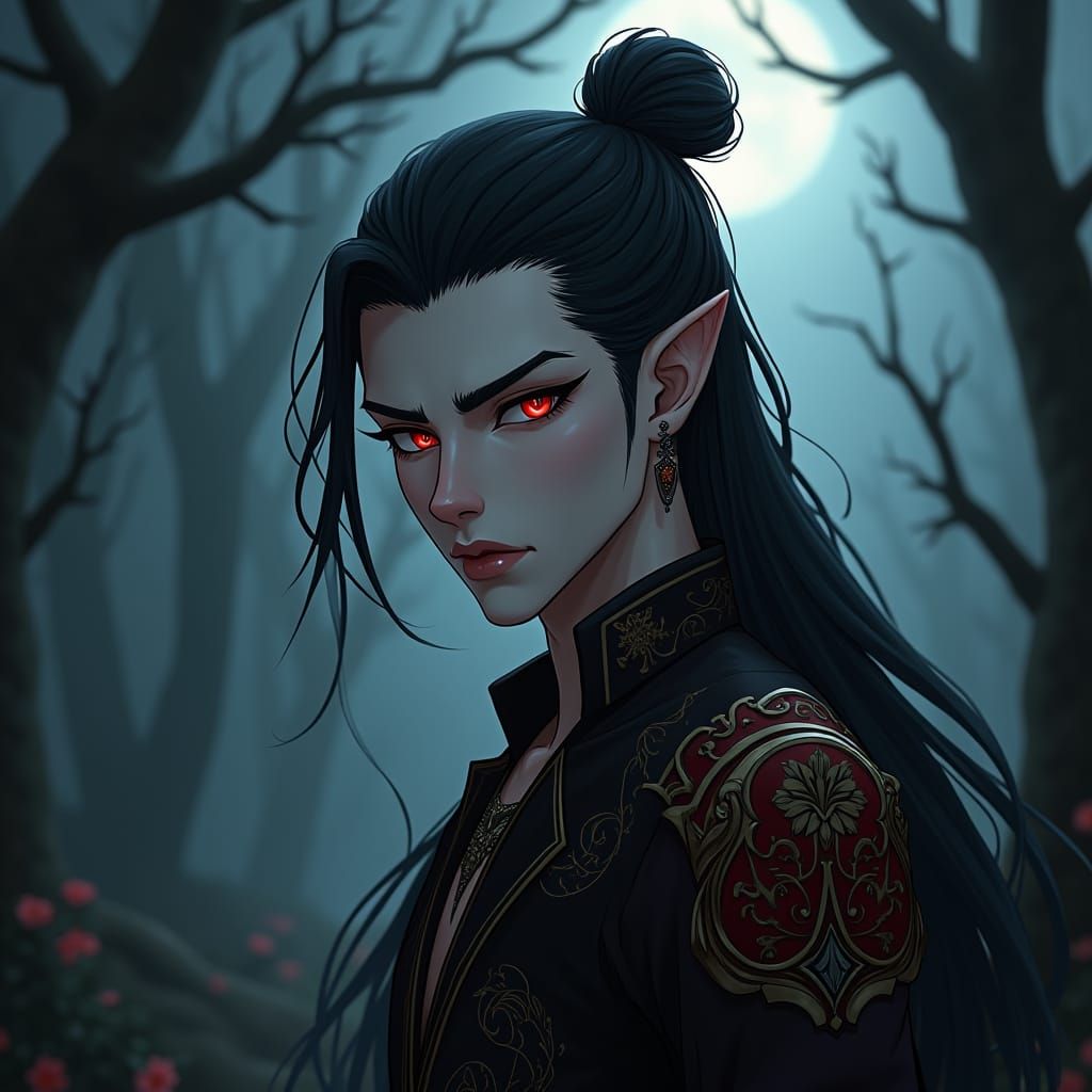 Dark Elf Half-Breed in Detailed Anime Style