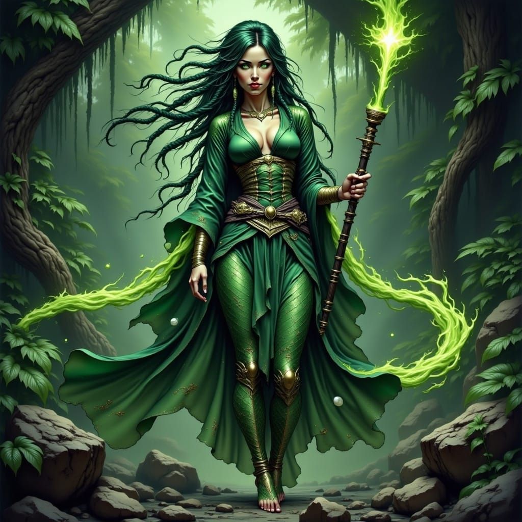 Mystical Serpent Warrior Casting Spell in Anime Style