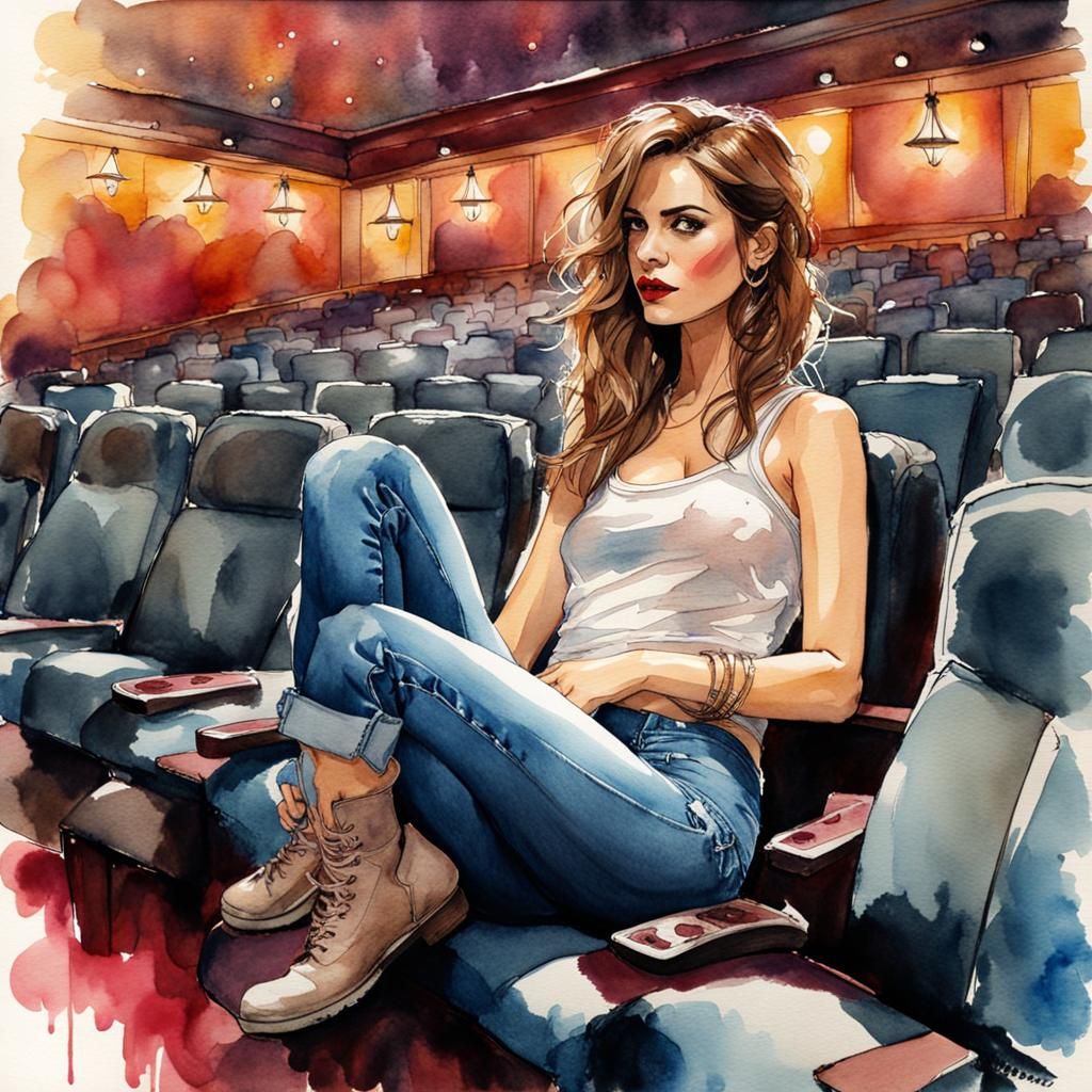 Ink and Watercolor: Movie Night at the Theater