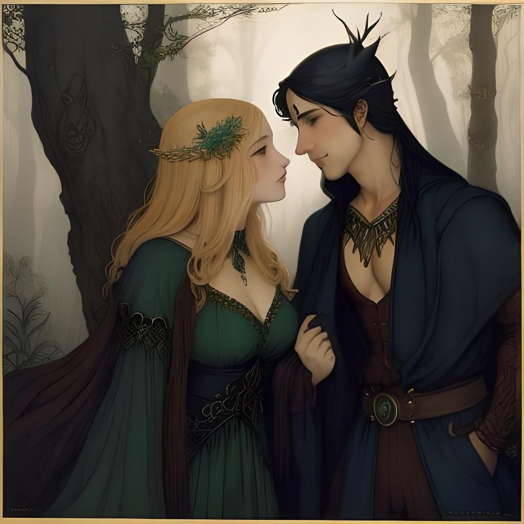 Man with Antlers Holding Girl in Enchanted Woods