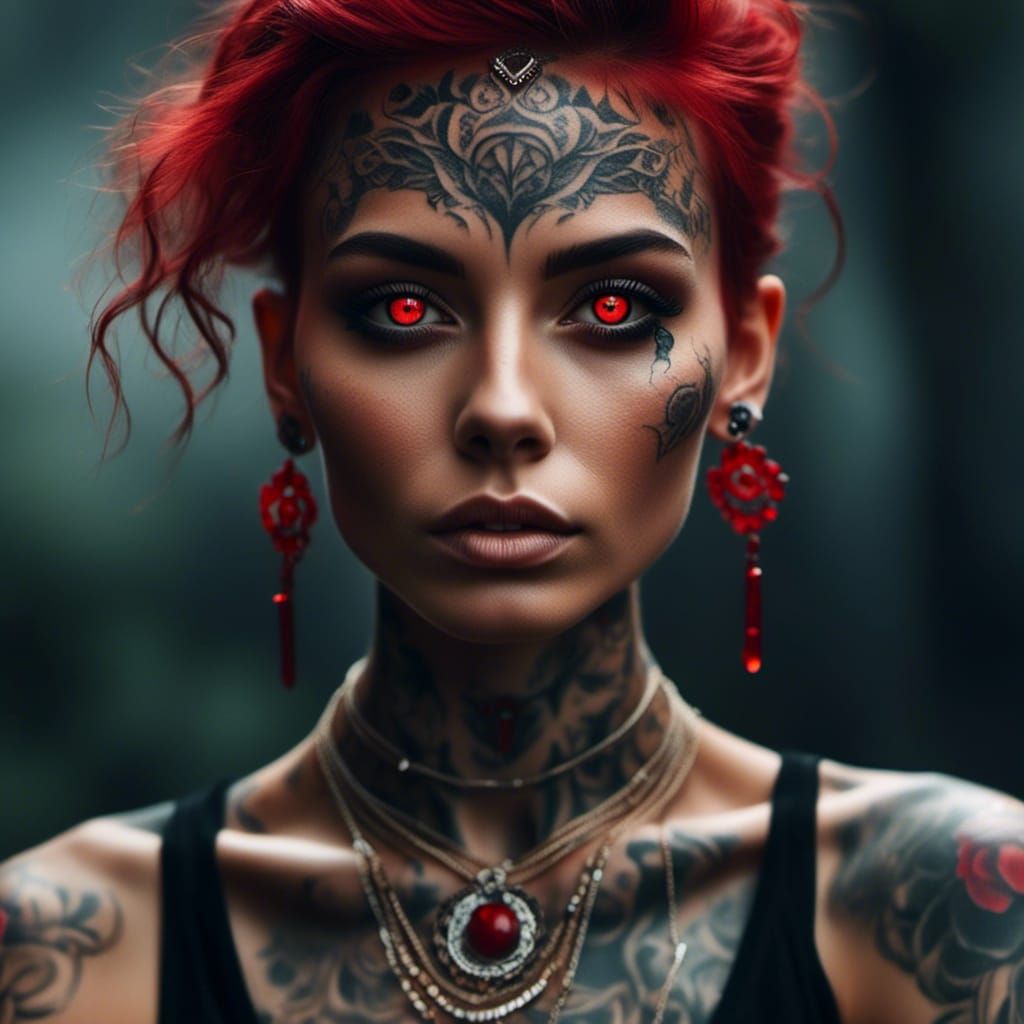 Stunning Woman with Red Eyes: Hyperrealistic Portrait