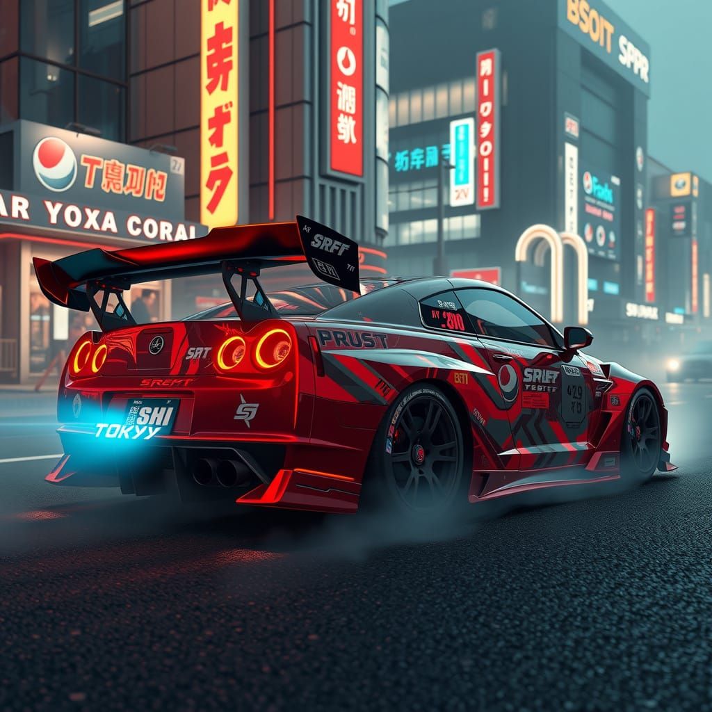 Cyberpunk Tokyo Drift Car in Neon, 8K