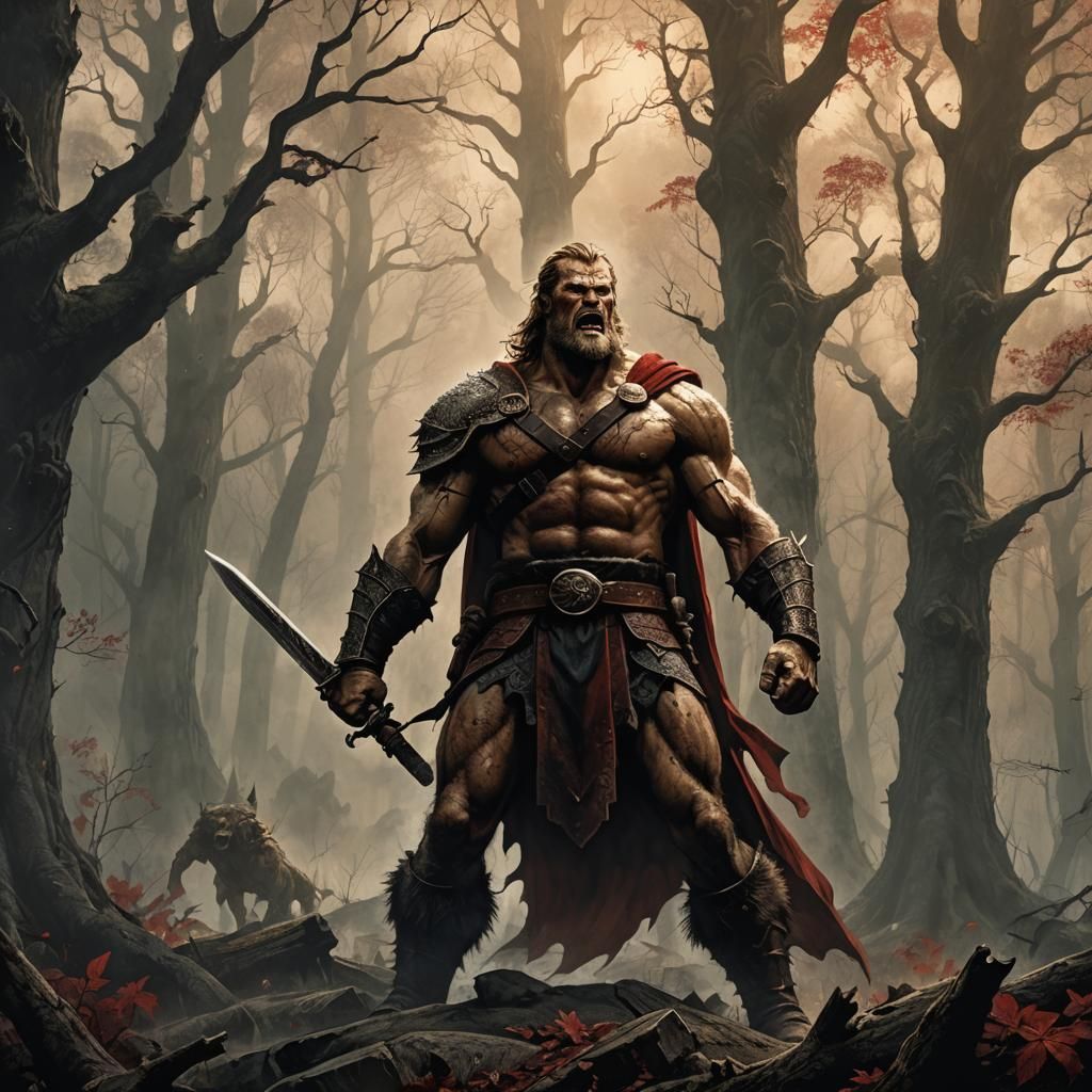 Beowulf Illustration in Dark Fantasy Style