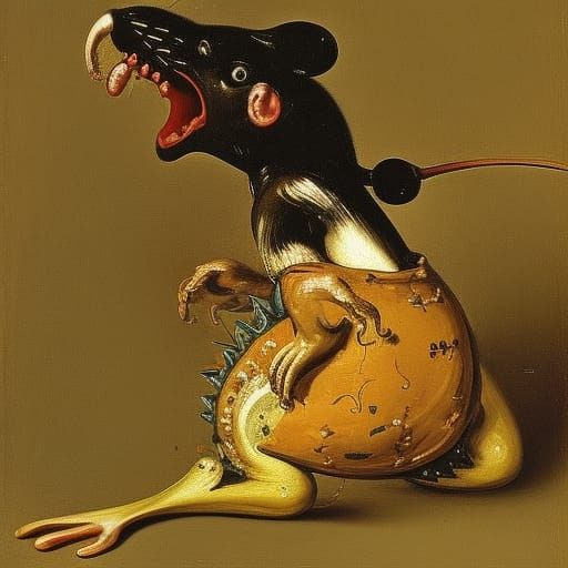 Mouse Knight with Sword in Dutch Still Life Style