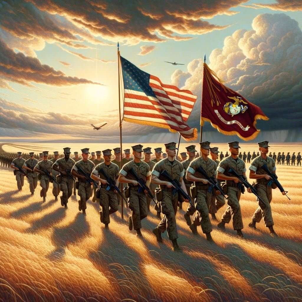 Marines Marching Through Colorado Prairie