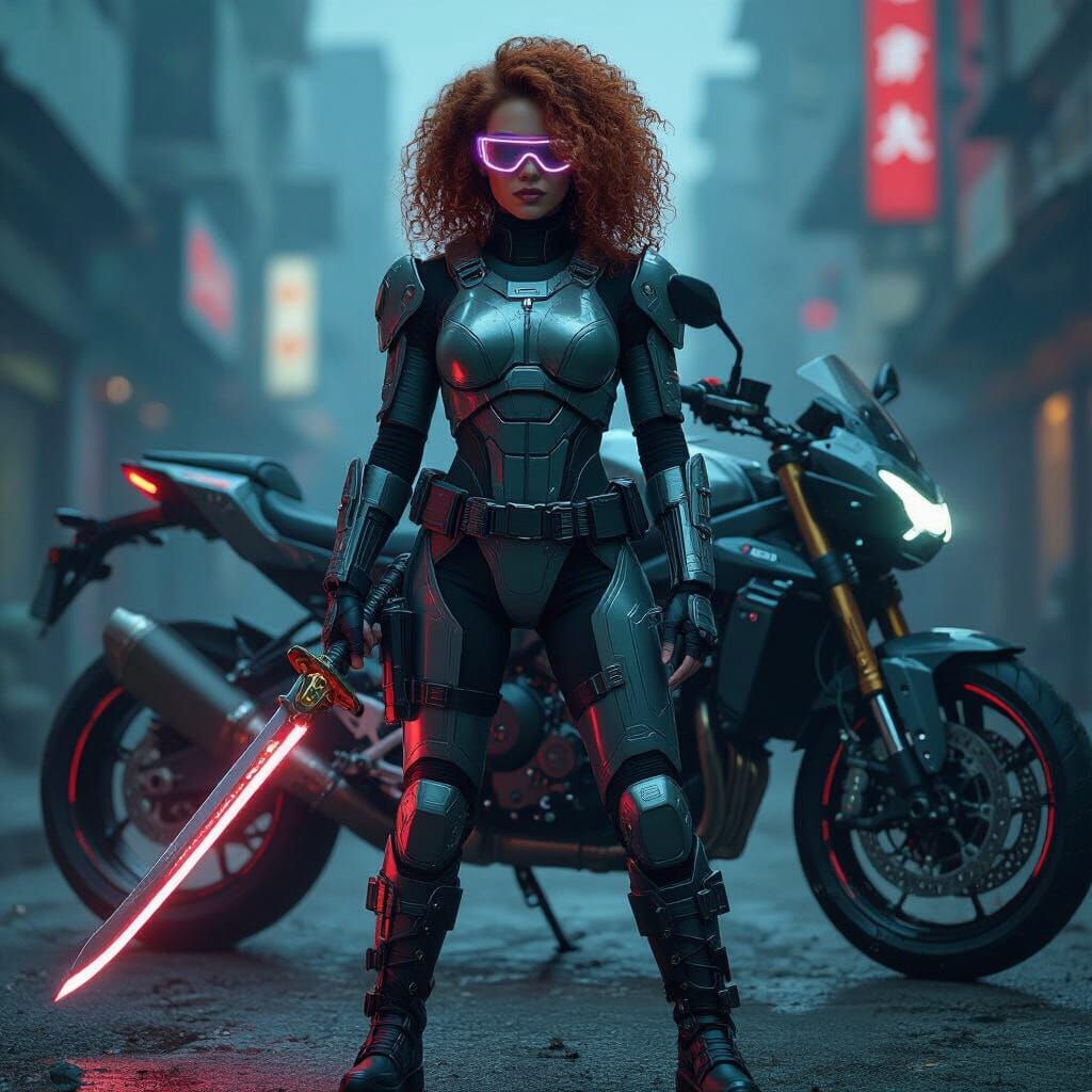 Cyberpunk Woman with Electric Katana