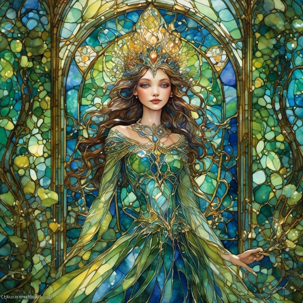 Stained Glass Elf Queen in Crystal Palace