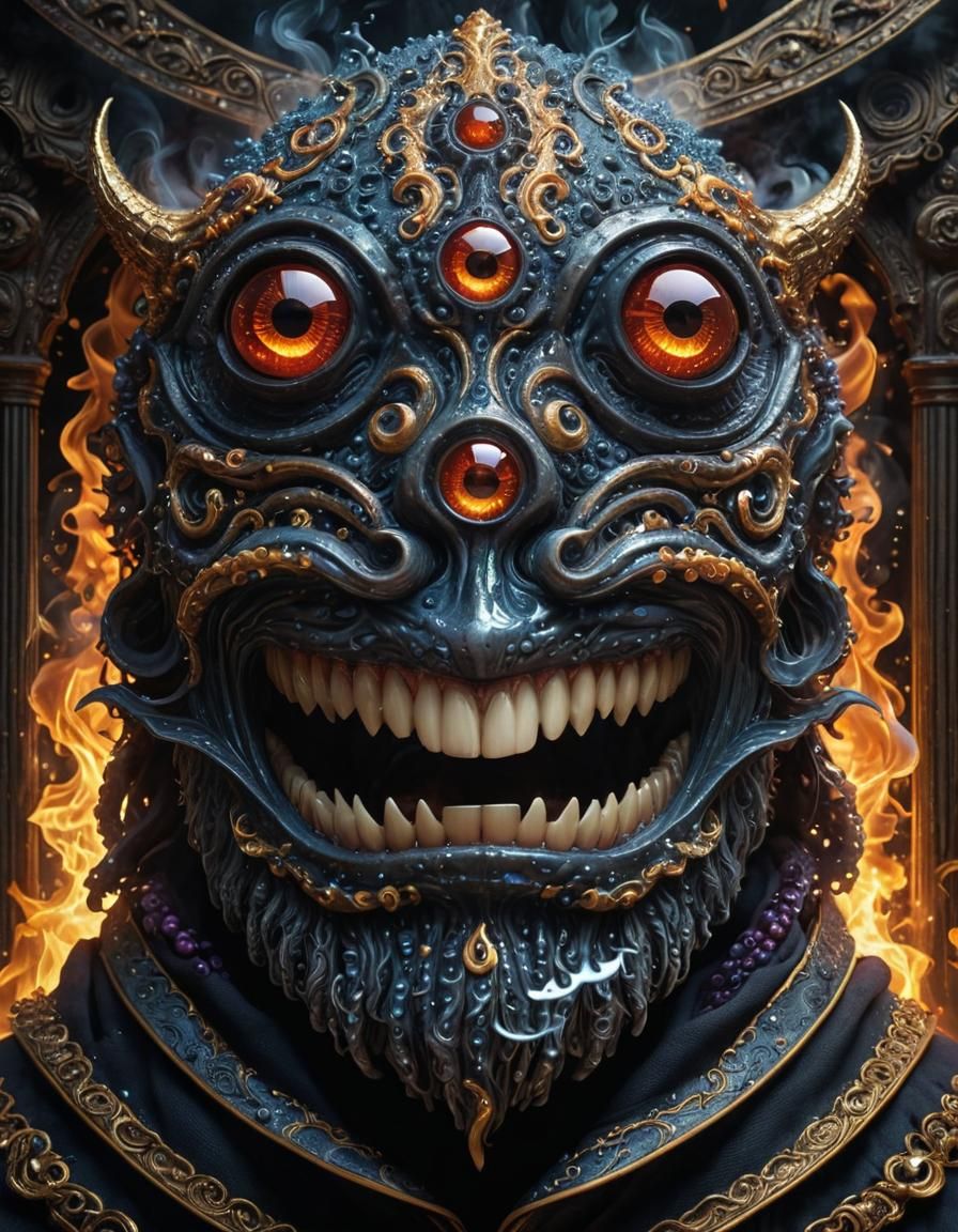 Detailed Wizard with Tentacle Beard in Double Exposure