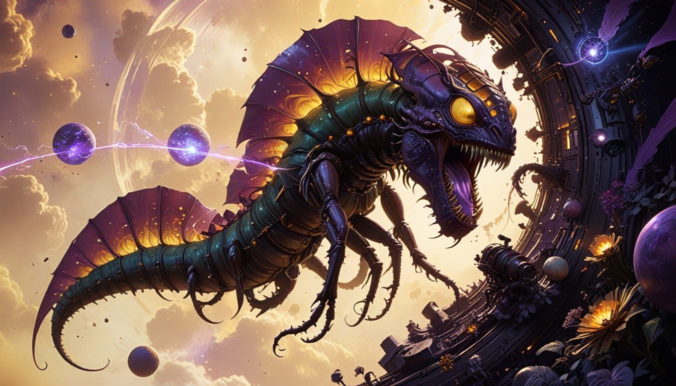 Planet-Eating Caterpillar as Dark Fantasy Concept Art