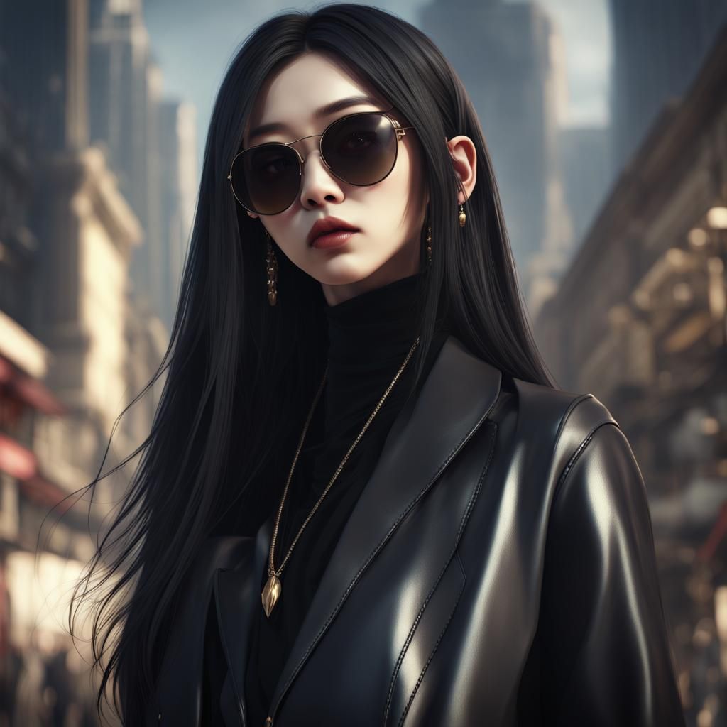 Trendy Korean Girl in Detailed Matte Painting