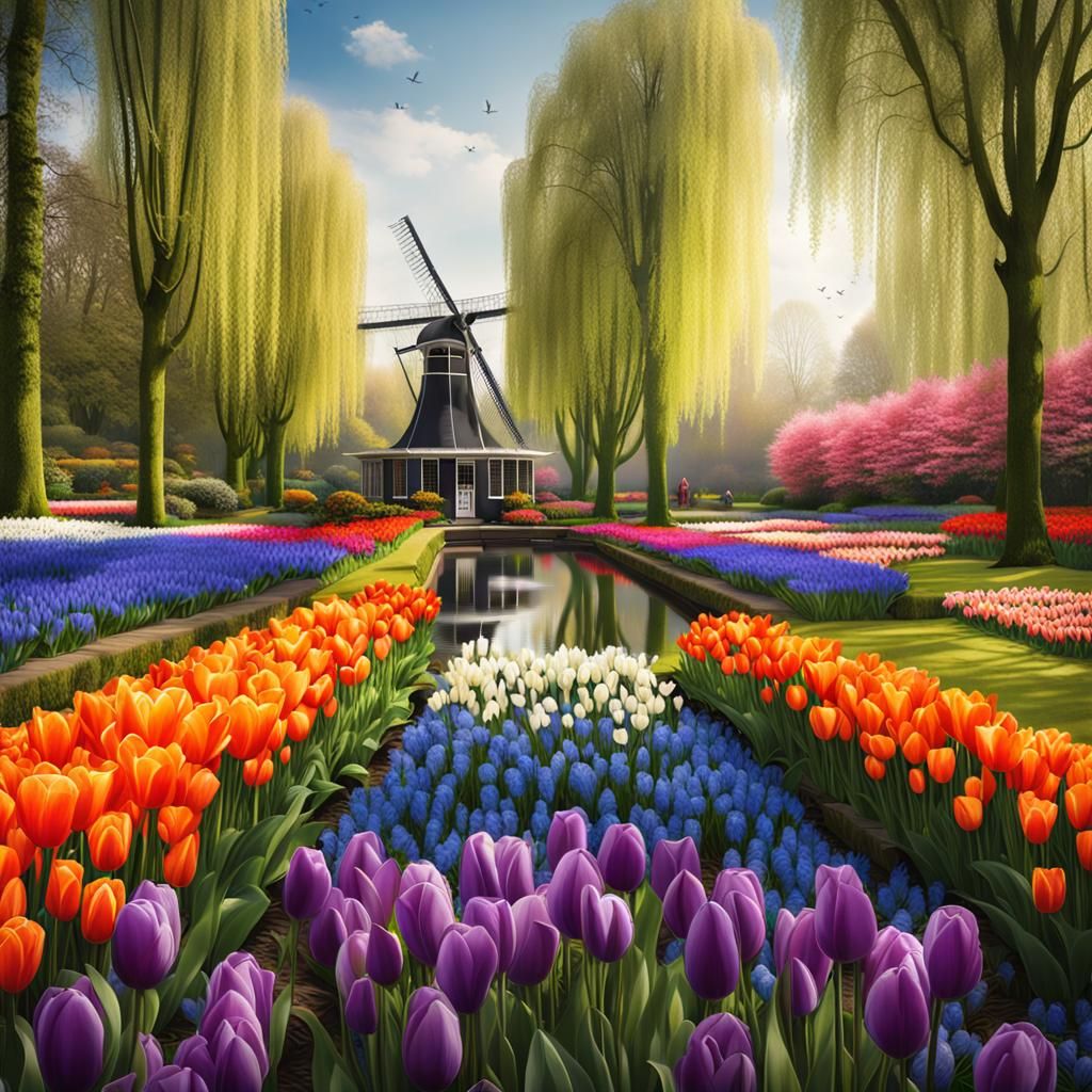 Dutch Keukenhof today 75 year 8k resolution concept art trending on Artstation color corrected action painting long expo...