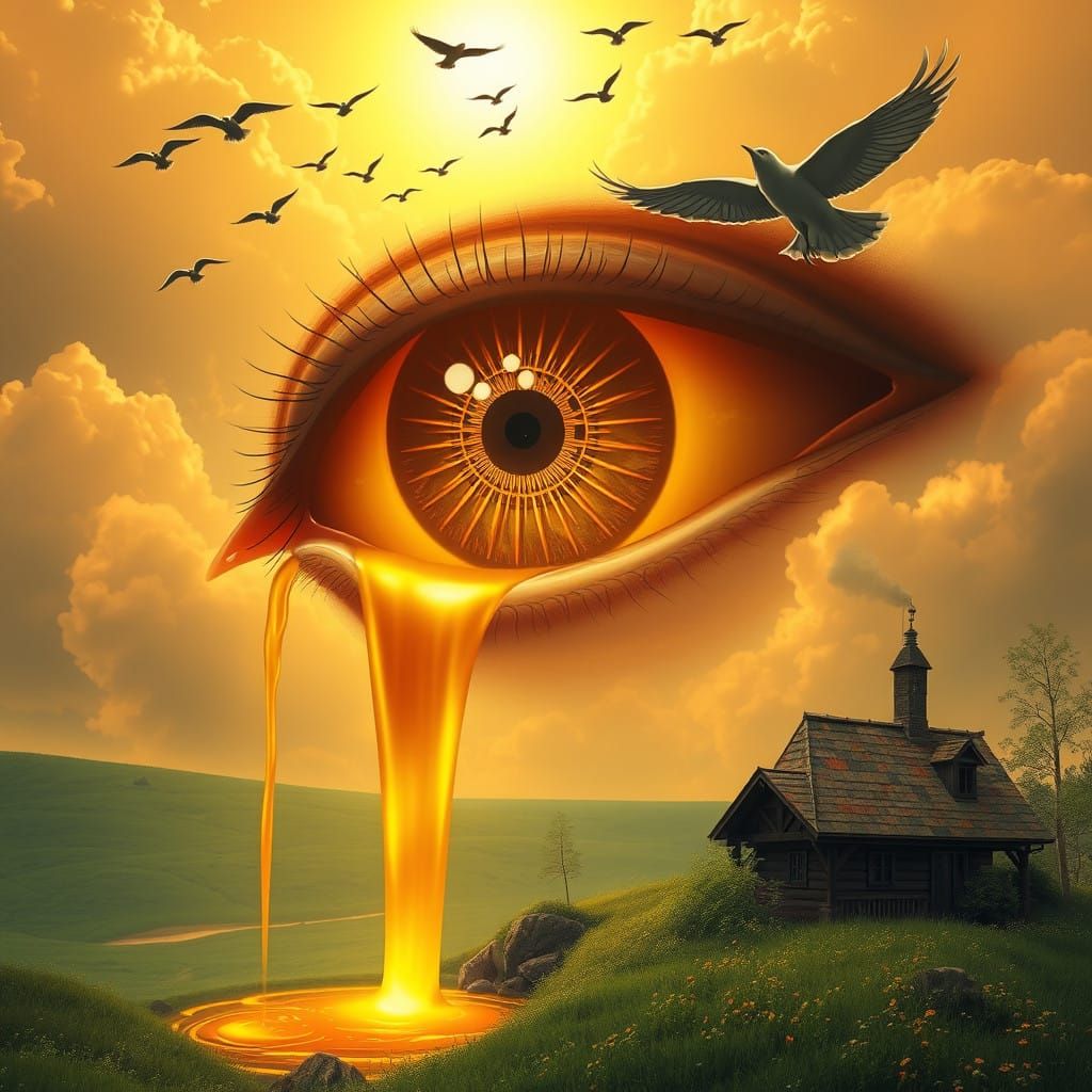 Surreal Eye of Wisdom Gazes Out Over Dreamlike Landscape
